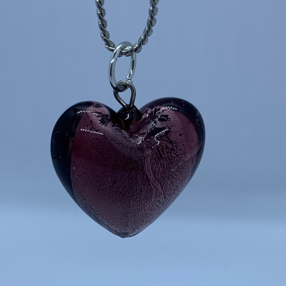 Silver Tone Chain w/ Purple Heart Pendant